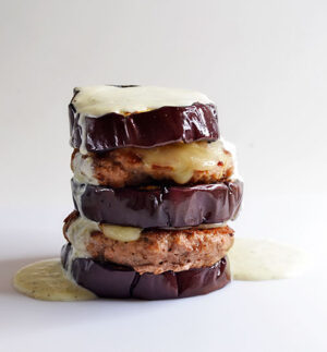 The Double Turkey Burger Eggplant Stack!