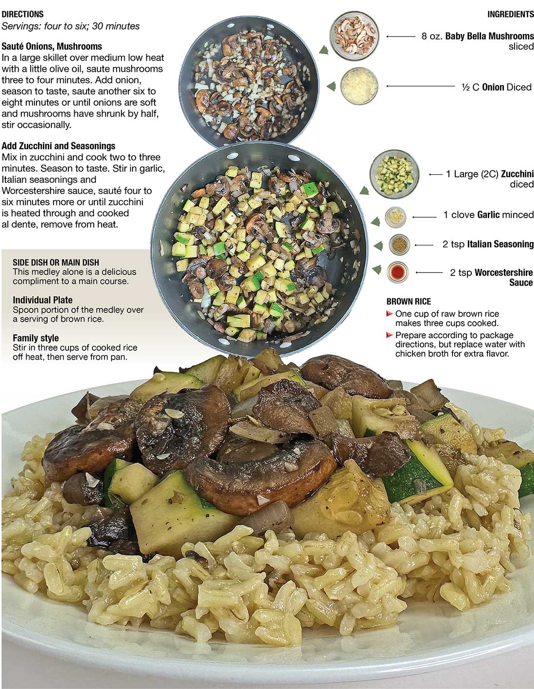 Zucchini and Mushrooms Served Over Brown Rice